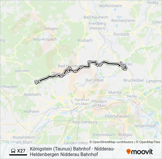 Автобус X27: карта маршрута