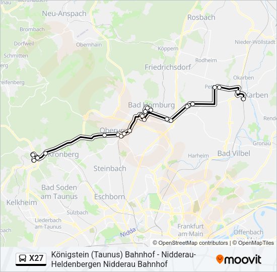 Автобус X27: карта маршрута