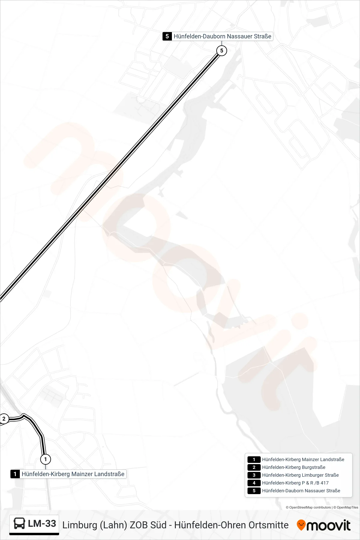 LM-33 bus Line (Hünfelden-Dauborn Nassauer Straße) route and stops on a map
