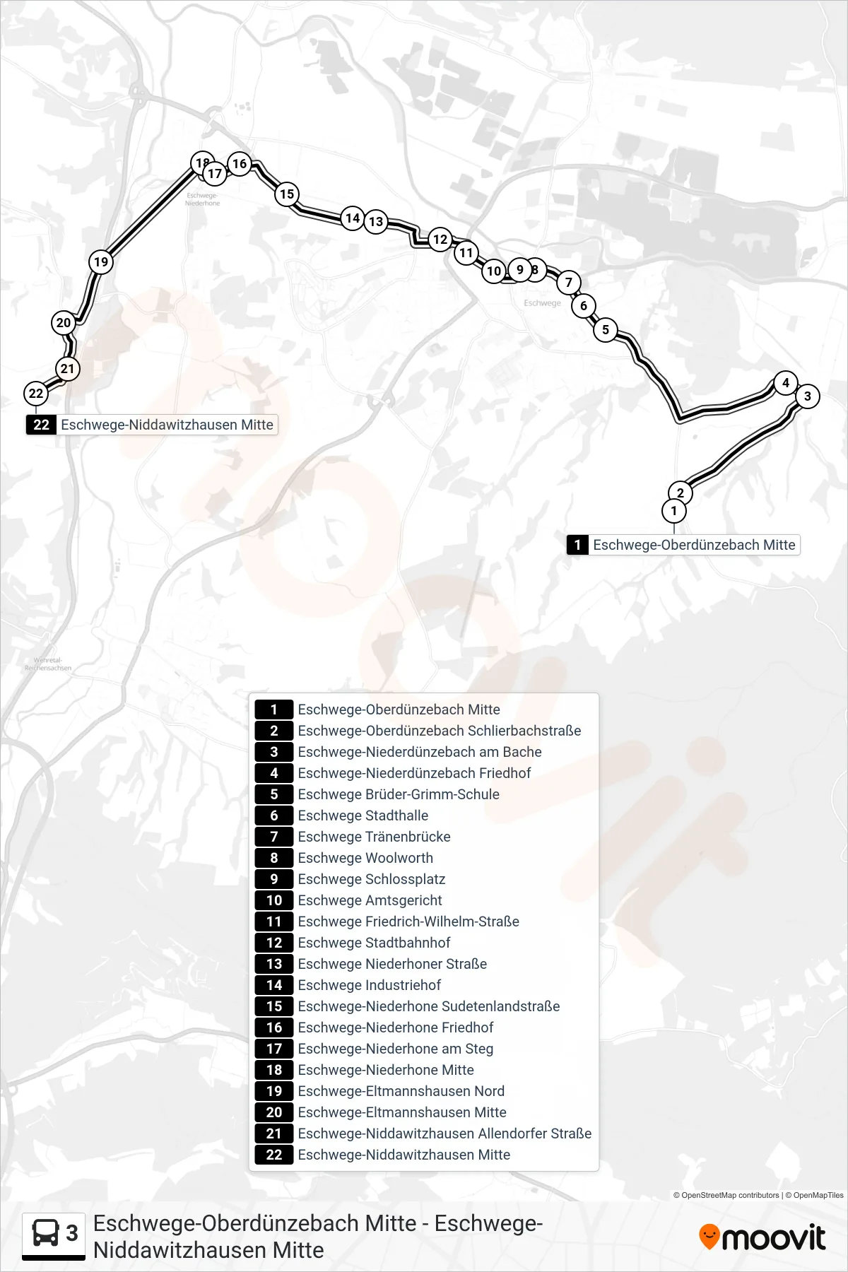 3 bus Line (Niddawitzhausen) route and stops on a map