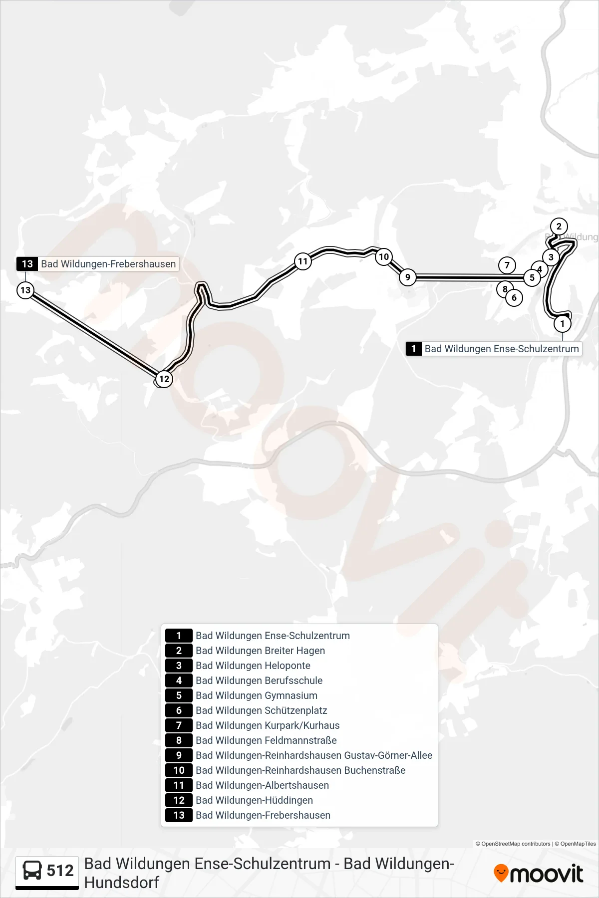 Linie 512 (Bus) Richtung Frebershausen: Route und Haltestellen auf der Karte