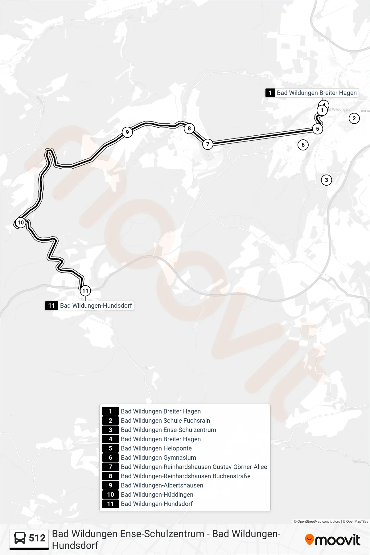 512 bus Line (Hundsdorf) route and stops on a map