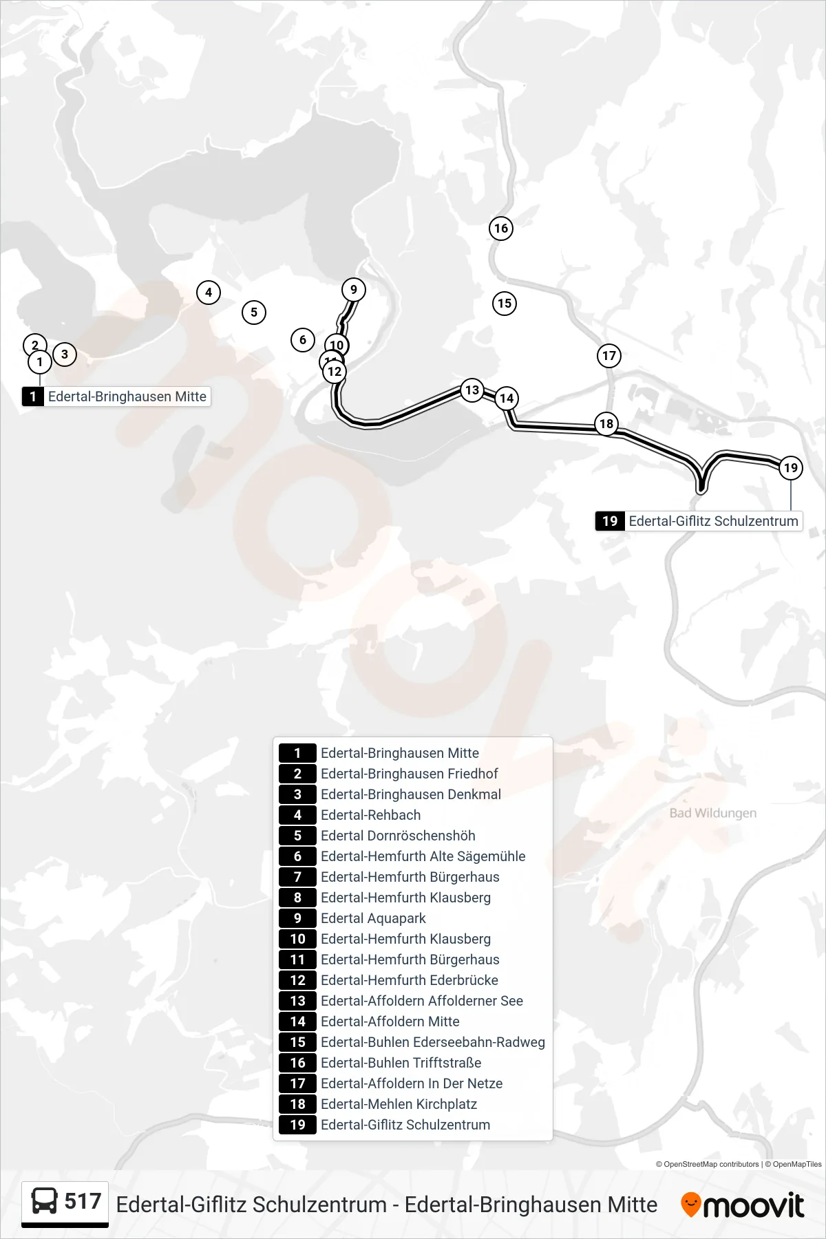 517 bus Line (Giflitz) route and stops on a map