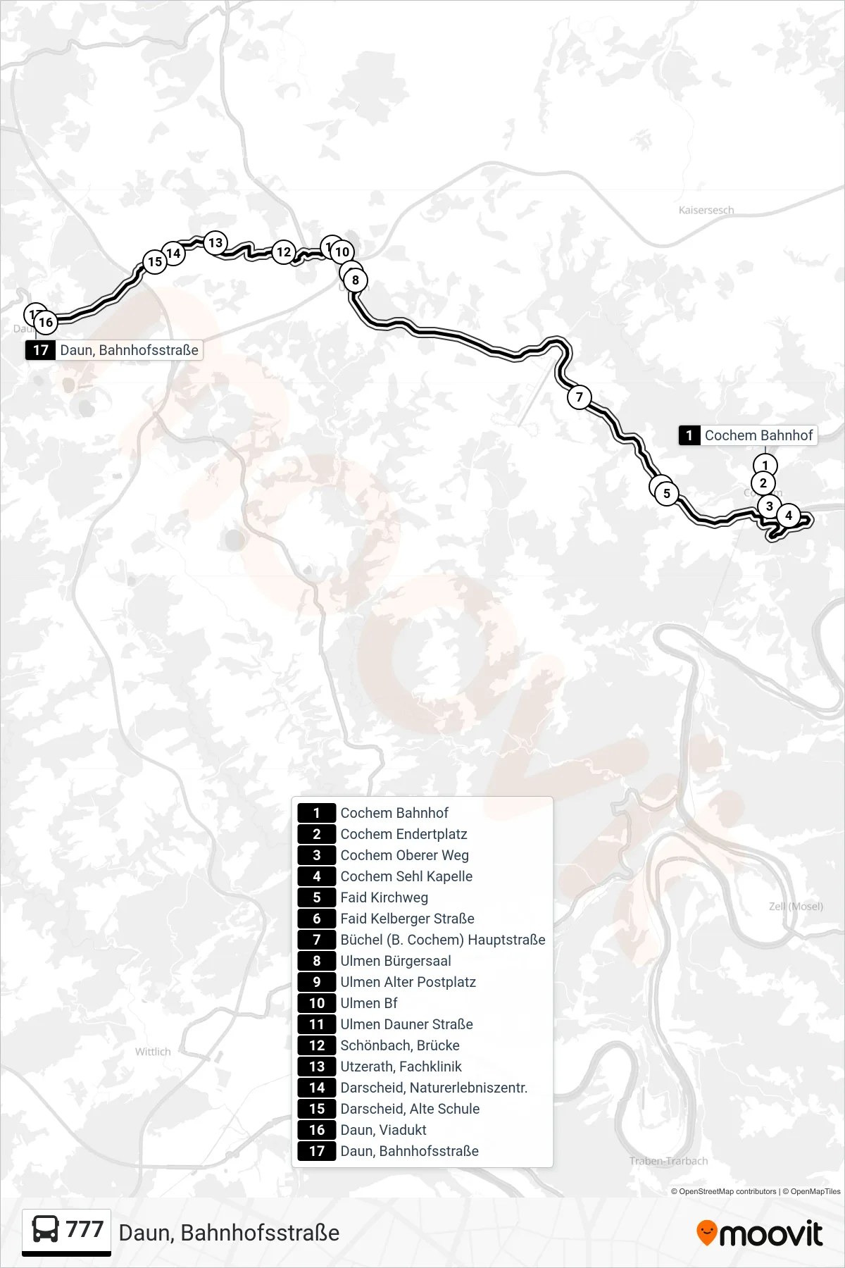 777 bus Line (Daun, Bahnhofsstraße) route and stops on a map