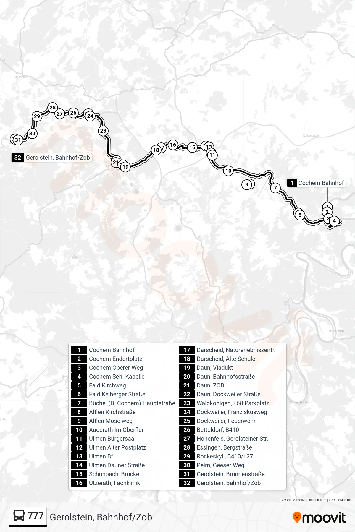 Linie 777 (Bus) Richtung Gerolstein, Bahnhof/Zob: Route und Haltestellen auf der Karte