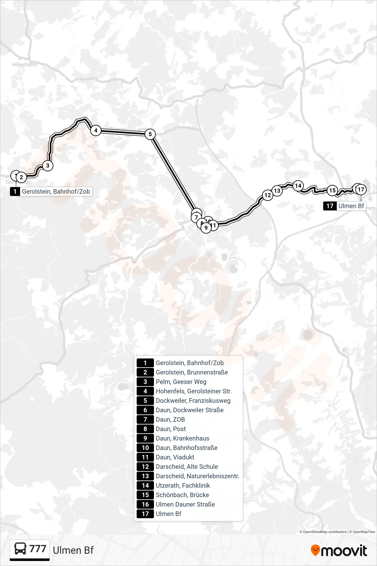 777 bus Line (Ulmen Bf) route and stops on a map