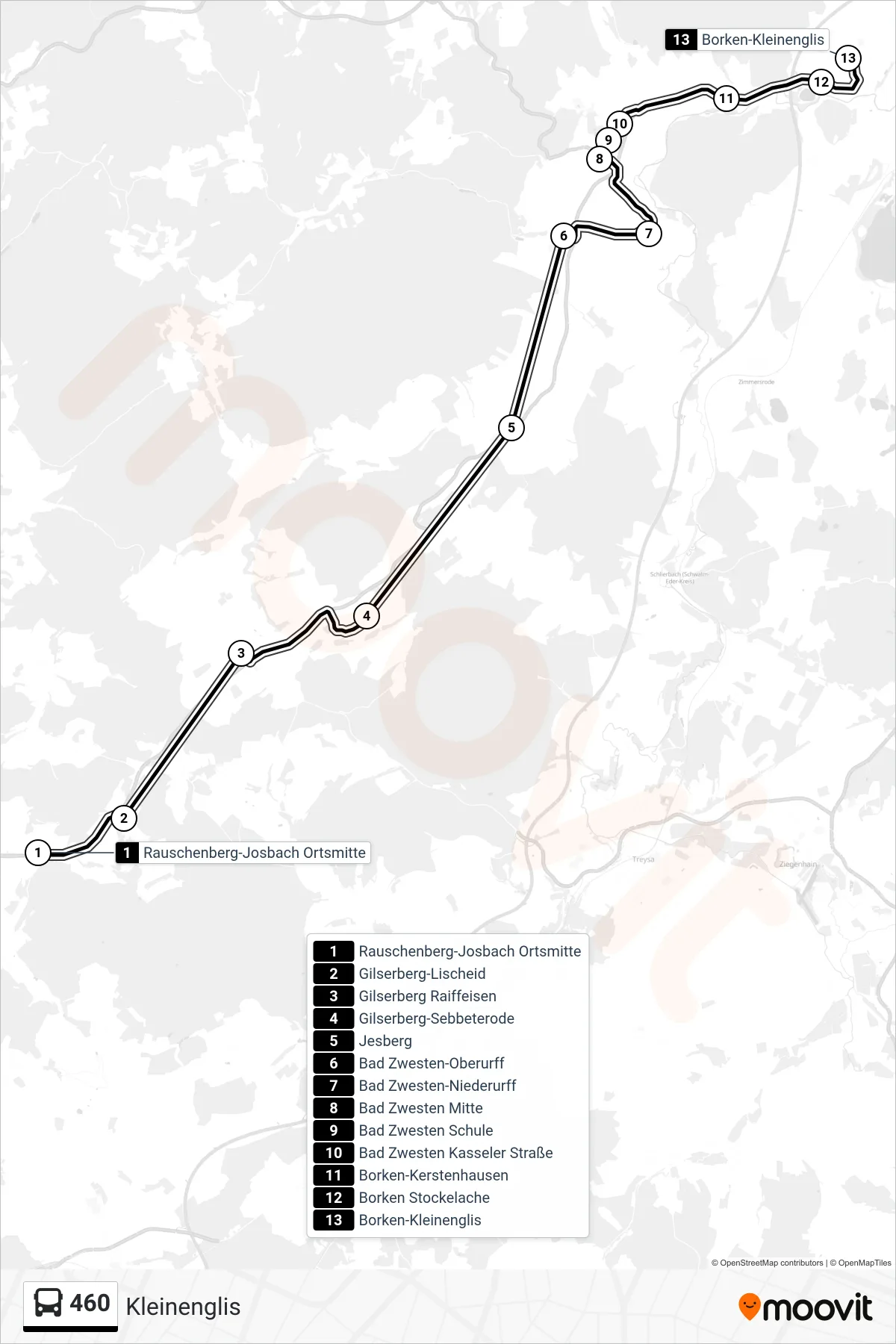 Linie 460 (Bus) Richtung Kleinenglis: Route und Haltestellen auf der Karte