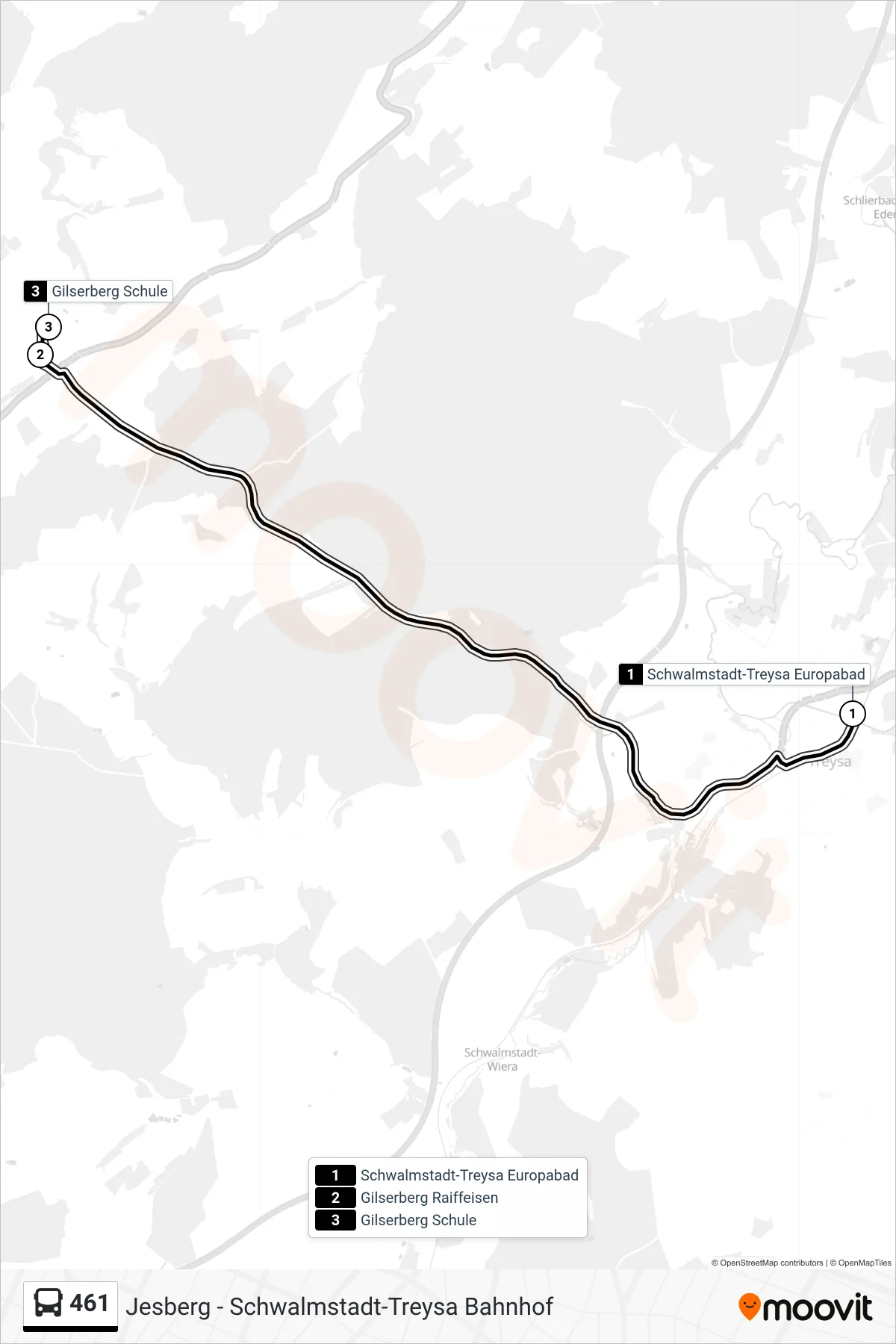 461 bus Line (Gilserberg, Schule) route and stops on a map