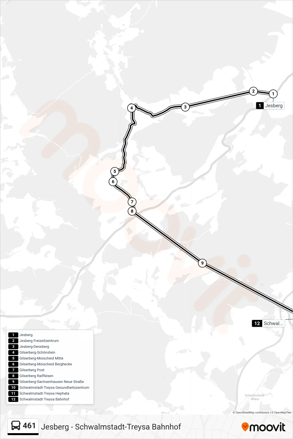 Linie 461 (Bus) Richtung Schwalmstadt-Treysa: Route und Haltestellen auf der Karte