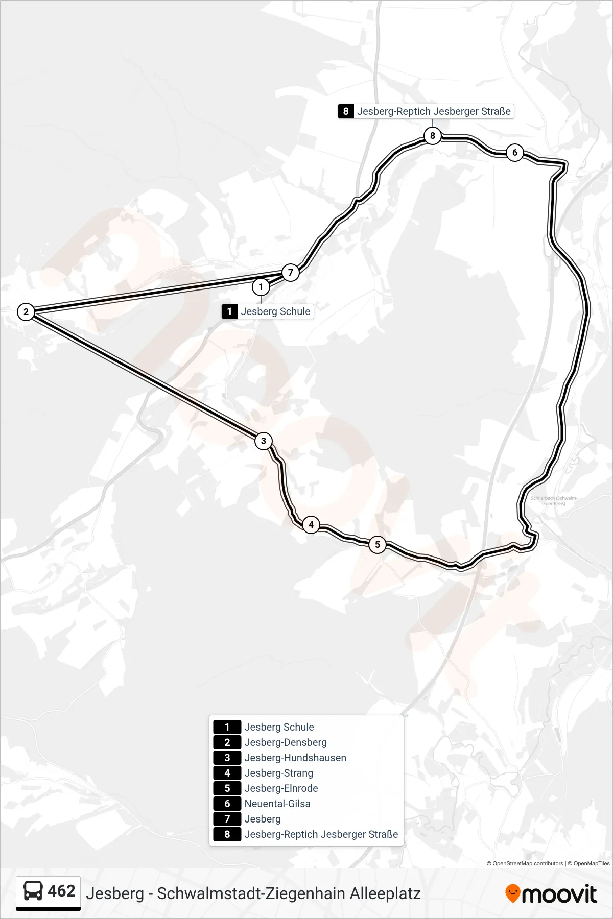 462 bus Line (Jesberg) route and stops on a map