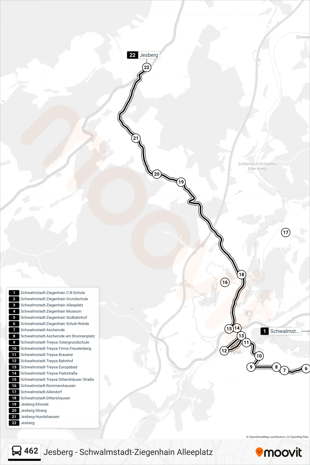 Linie 462 (Bus) Richtung Jesberg: Route und Haltestellen auf der Karte