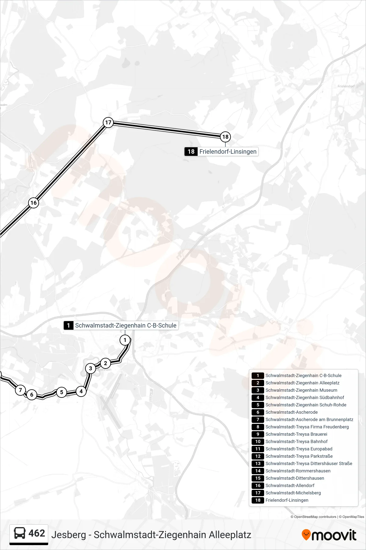 462 bus Line (Linsingen) route and stops on a map