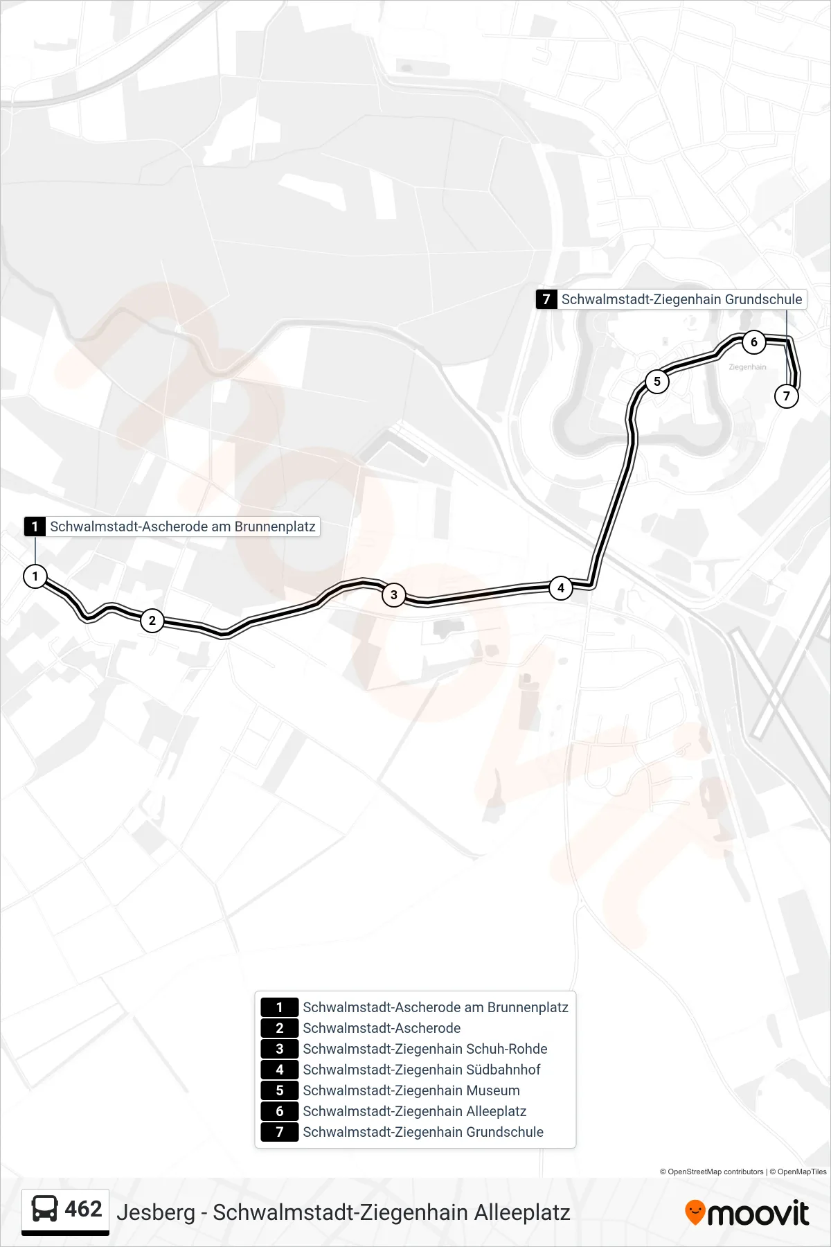 462 bus Line (Ziegenhain) route and stops on a map