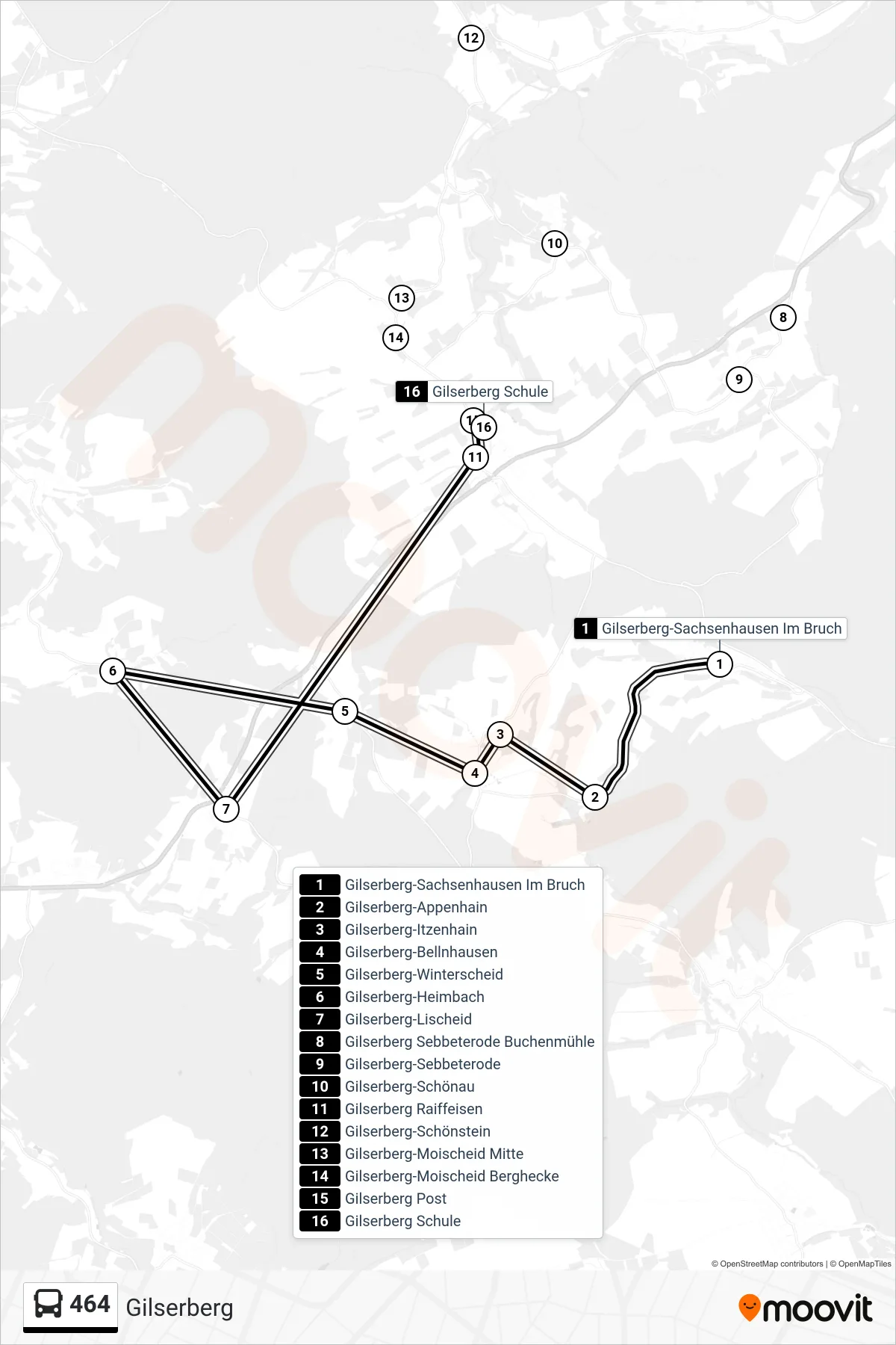 464 bus Line (Gilserberg) route and stops on a map