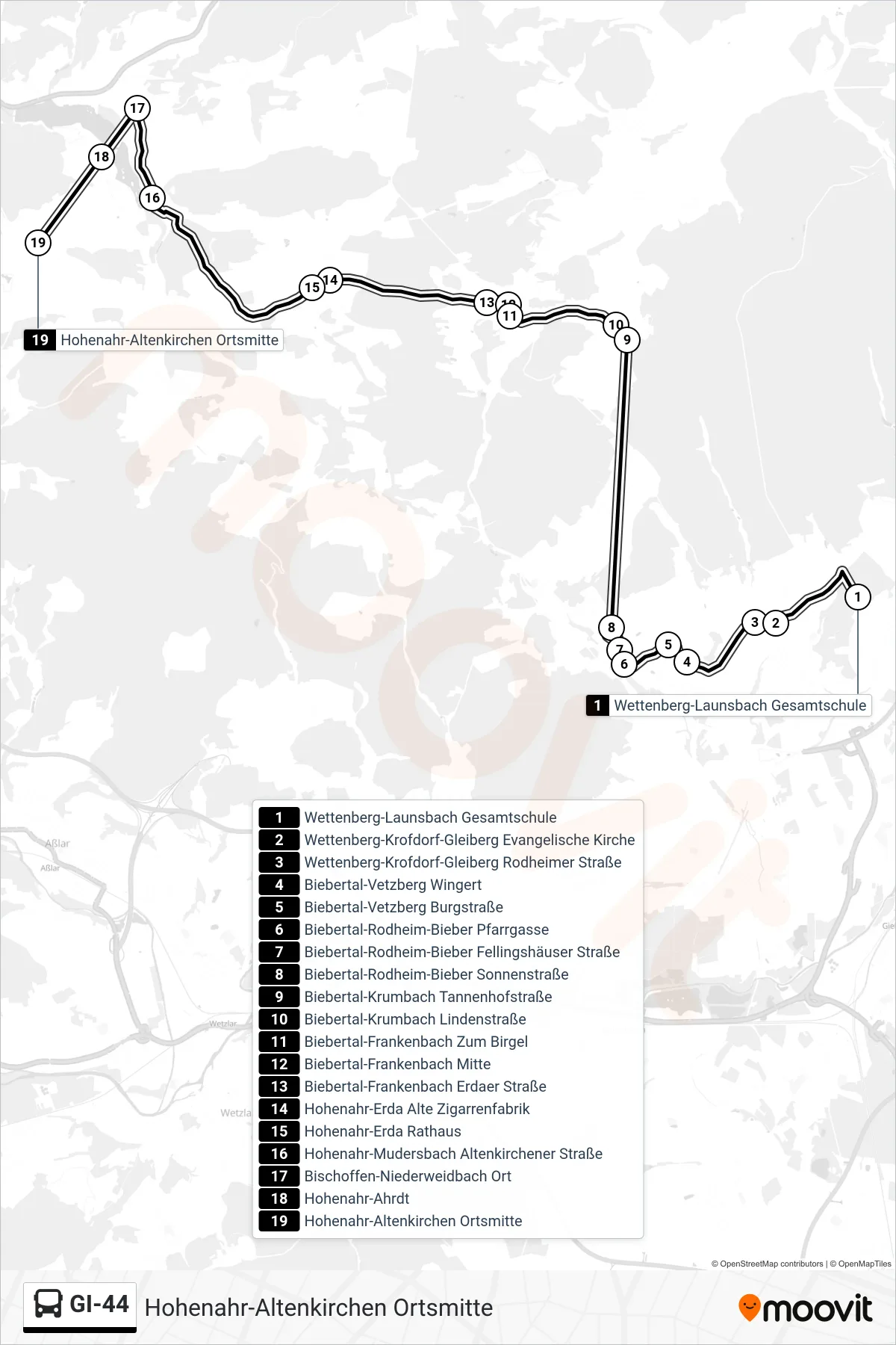 GI-44 bus Line (Hohenahr-Altenkirchen Ortsmitte) route and stops on a map