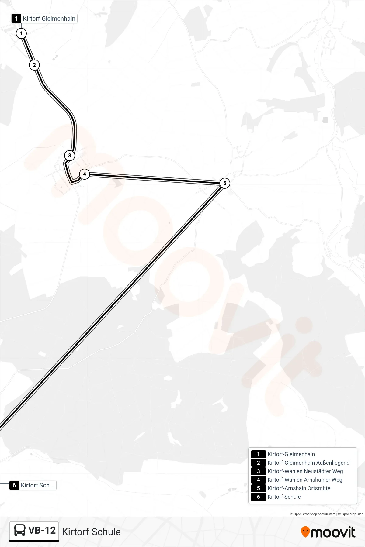 VB-12 bus Line (Kirtorf Schule) route and stops on a map