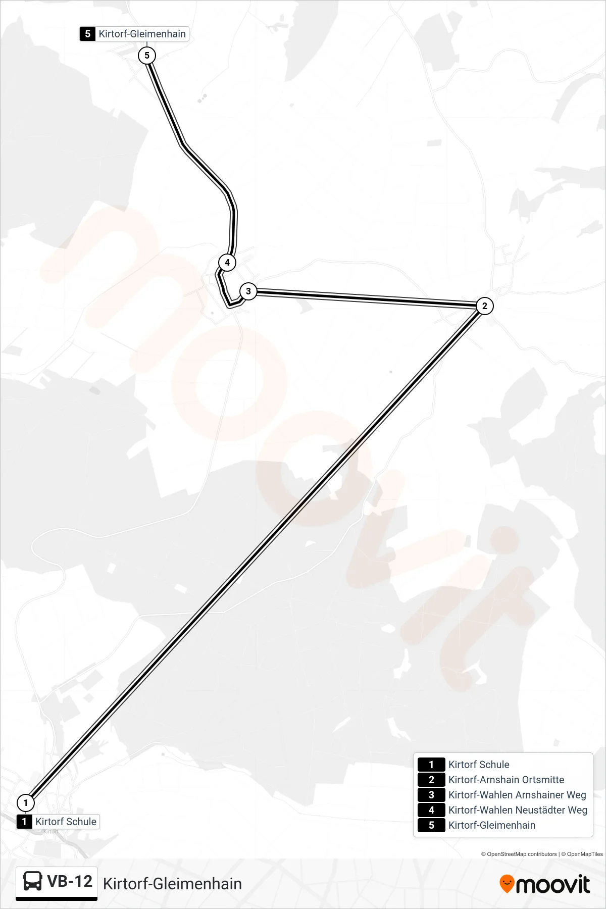 VB-12 bus Line (Kirtorf-Gleimenhain) route and stops on a map