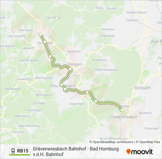 Поезд RB15: карта маршрута