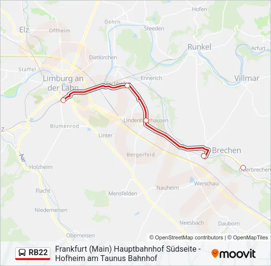 Buslinie RB22 Karte