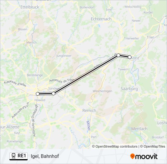 RE1 Train Line Map