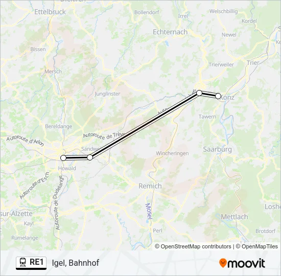 RE1 Train Line Map