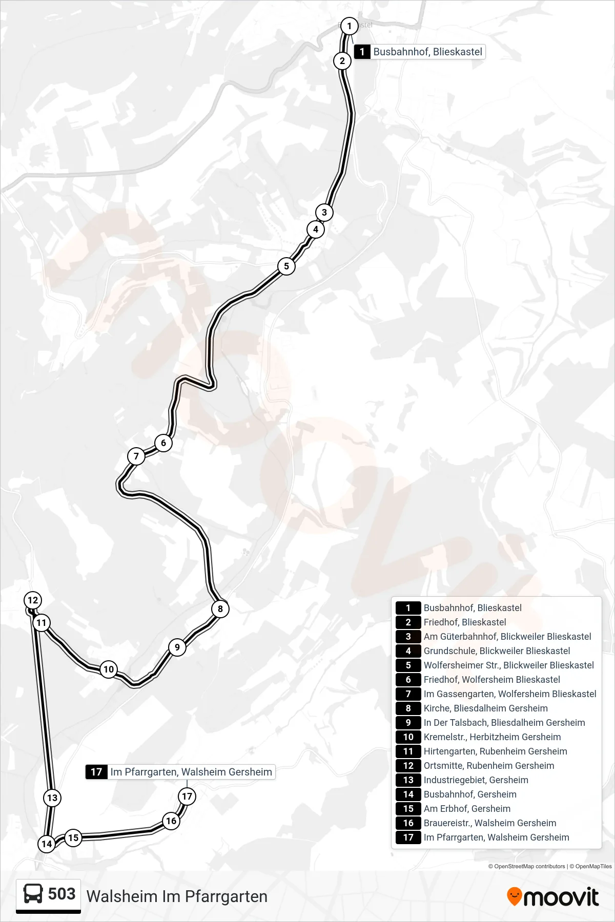 503 bus Line (Walsheim Im Pfarrgarten) route and stops on a map