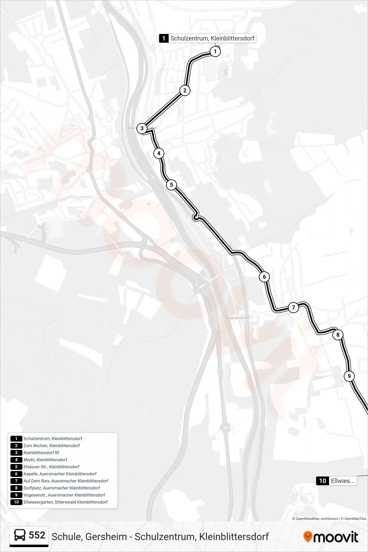 552 bus Line (Ellwiesergarten, Sitterswald Kleinblittersdorf) route and stops on a map
