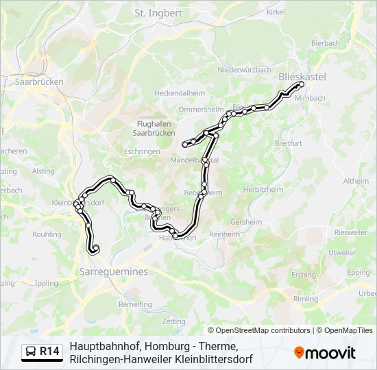 R14 Bus Line Map