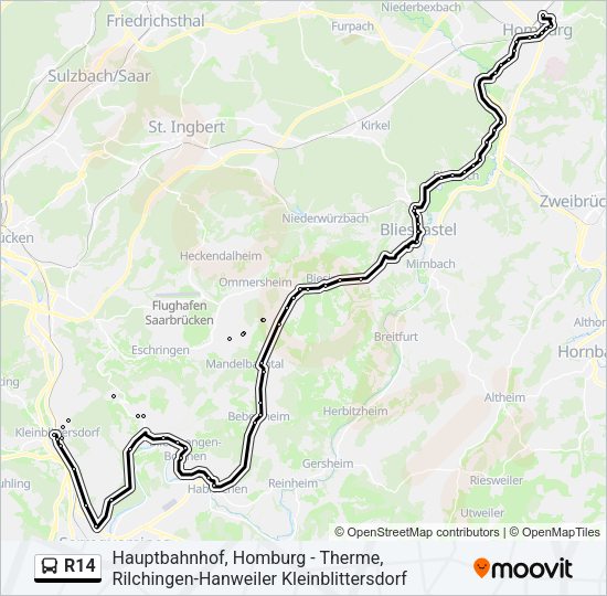 R14 Bus Line Map