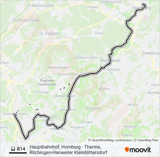 R14 Bus Line Map