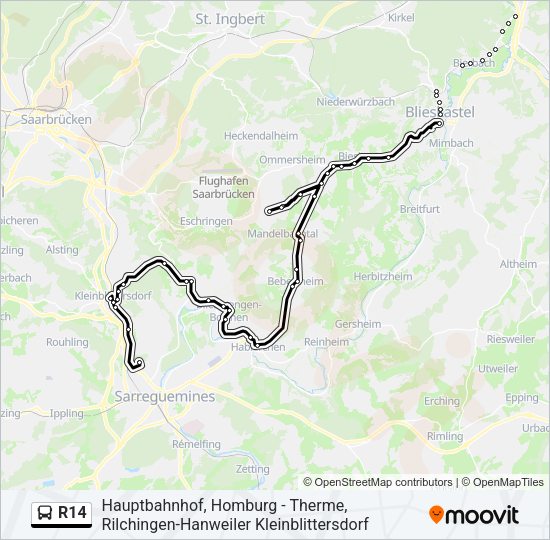 R14 Bus Line Map