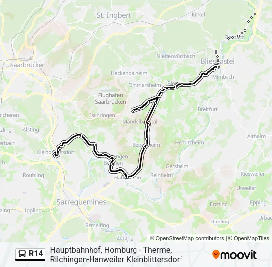 R14 Bus Line Map