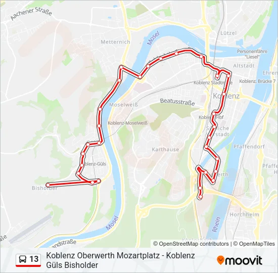 Автобус 13: карта маршрута
