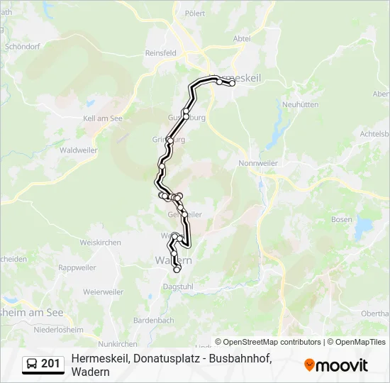 Автобус 201: карта маршрута
