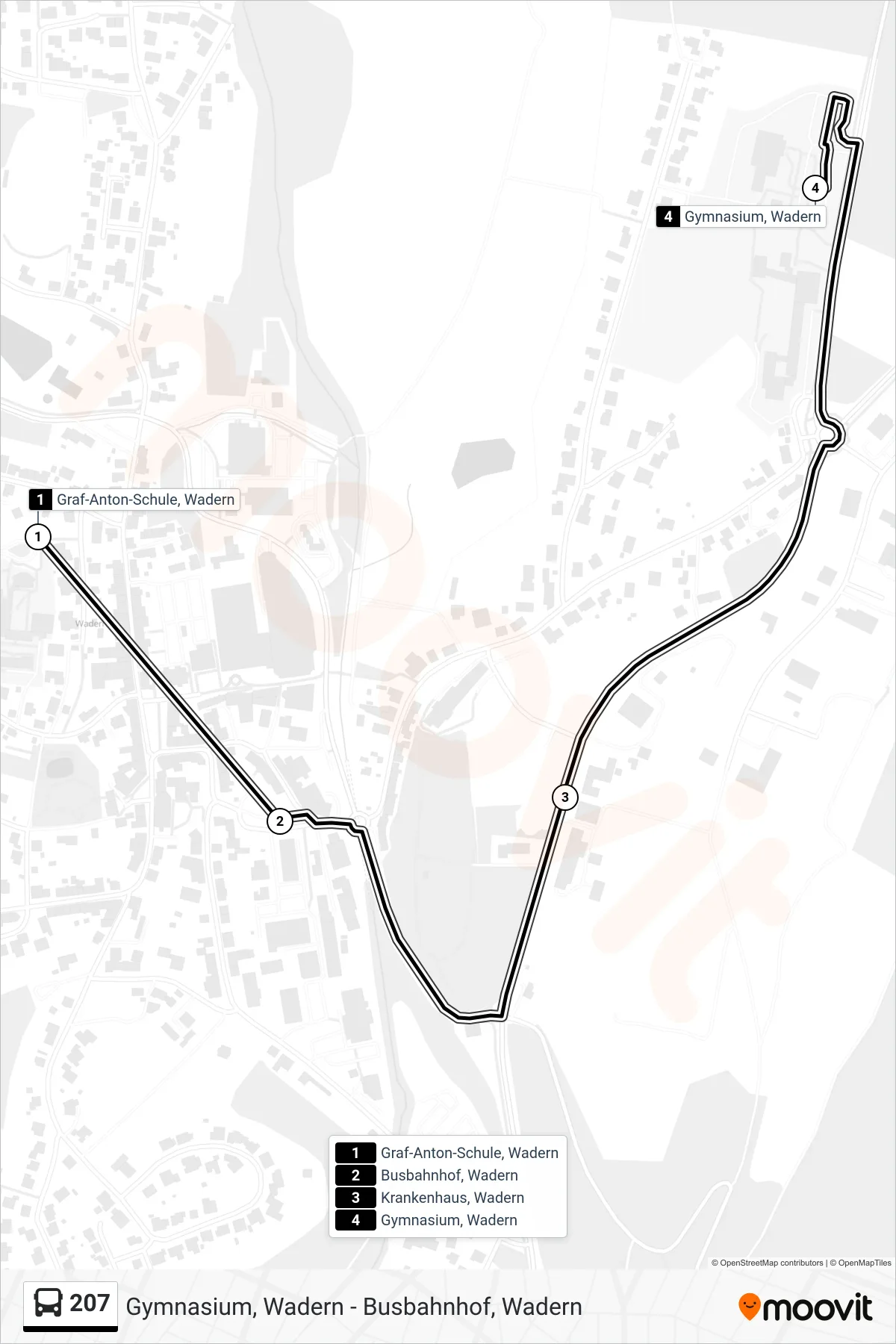 207 bus Line (Gymnasium, Wadern) route and stops on a map