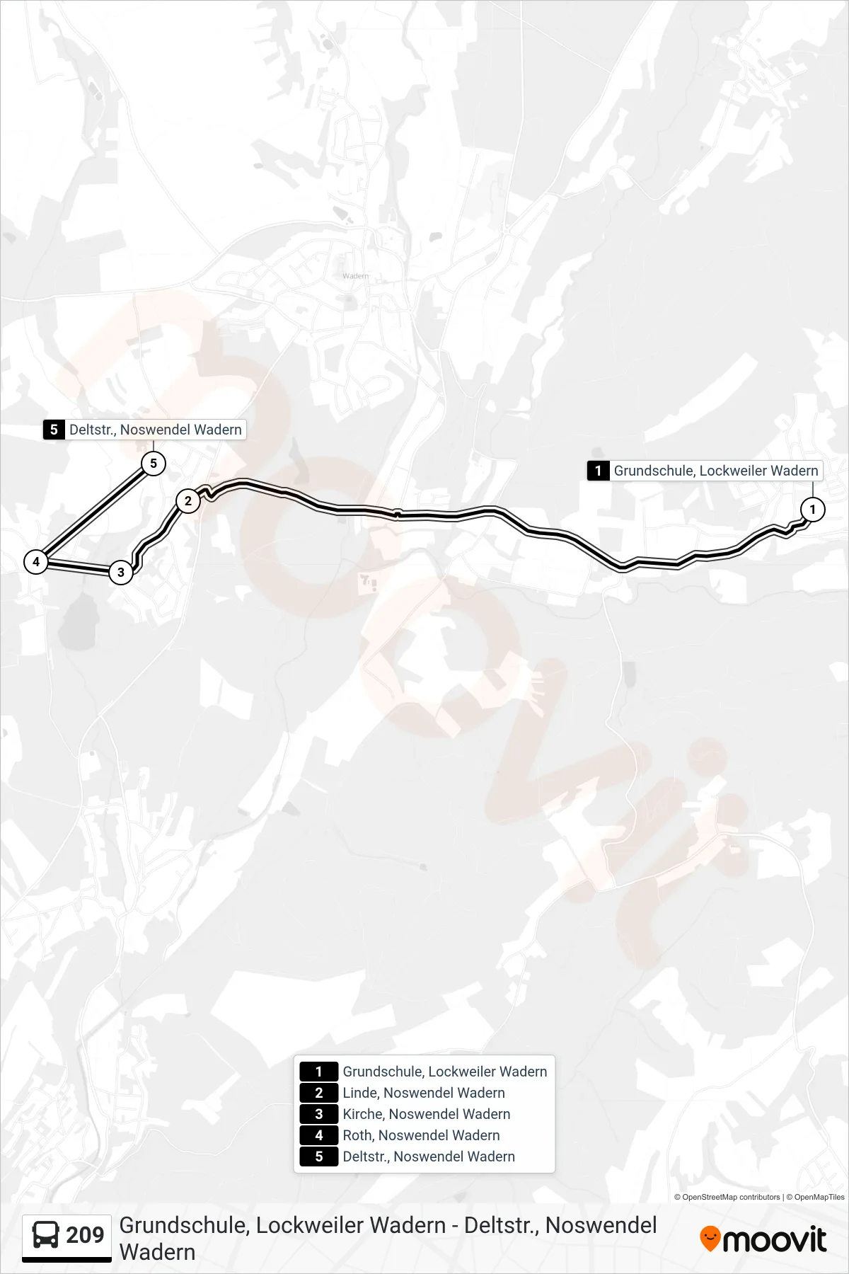 Linie 209 (Bus) Richtung Deltstr., Noswendel Wadern: Route und Haltestellen auf der Karte