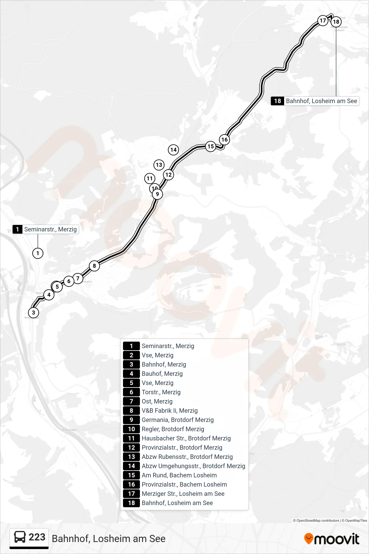 Linie 223 (Bus) Richtung Bahnhof, Losheim am See: Route und Haltestellen auf der Karte