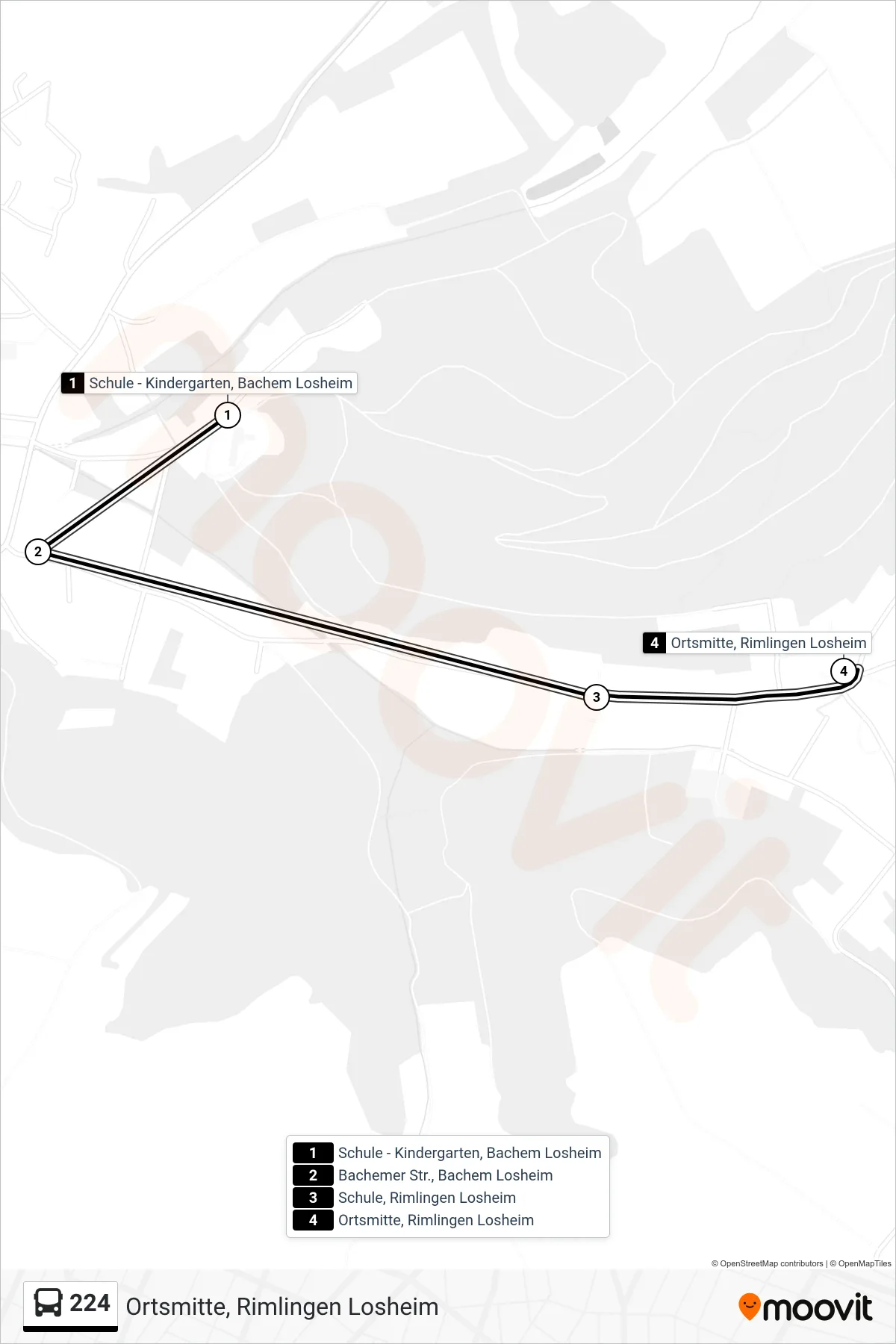 224 bus Line (Ortsmitte, Rimlingen Losheim) route and stops on a map