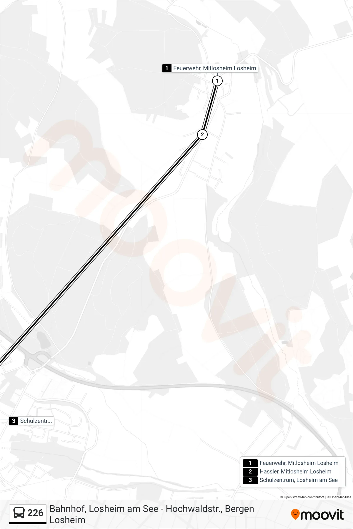 226 bus Line (Schulzentrum, Losheim am See) route and stops on a map