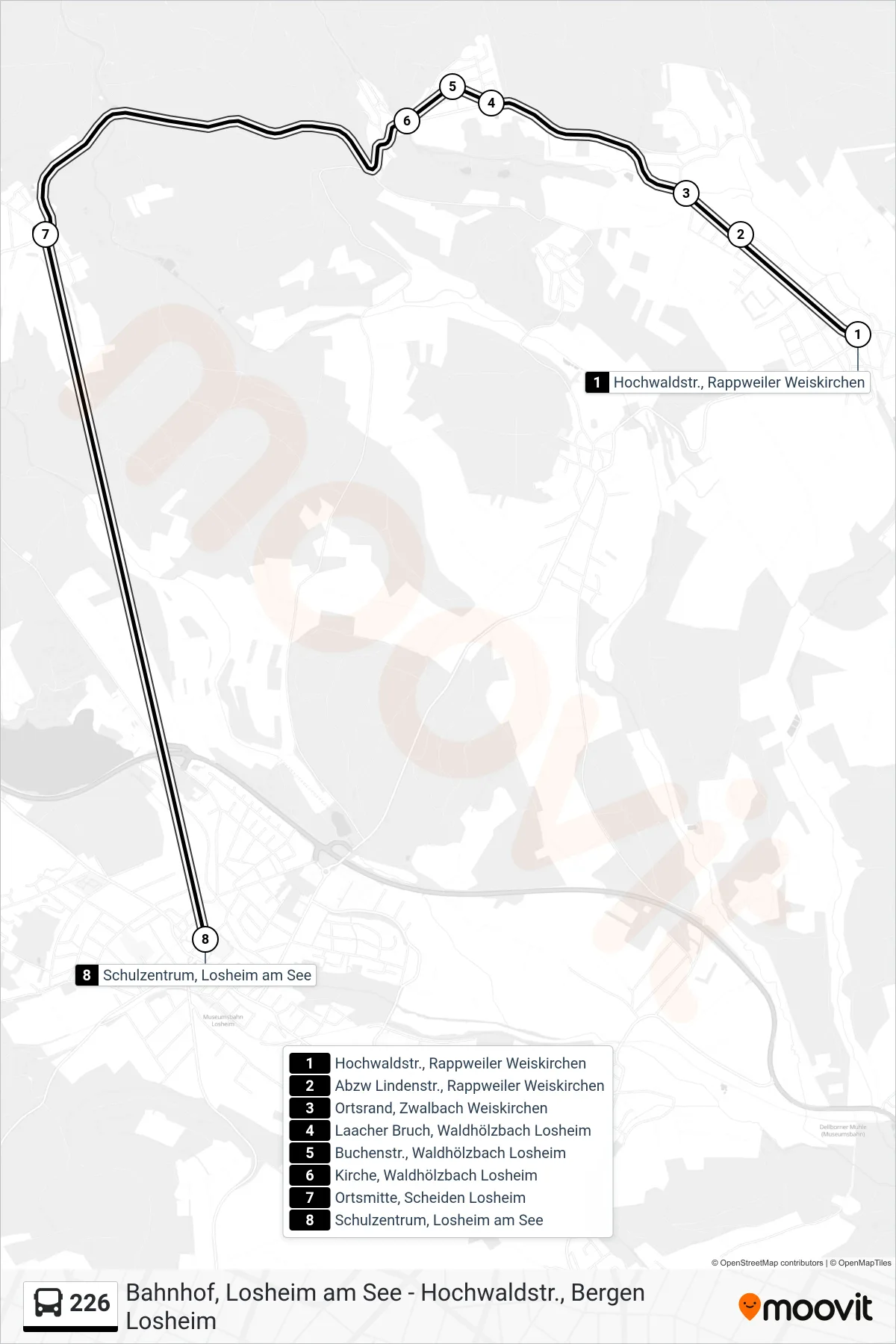 226 bus Line (Schulzentrum, Losheim am See) route and stops on a map