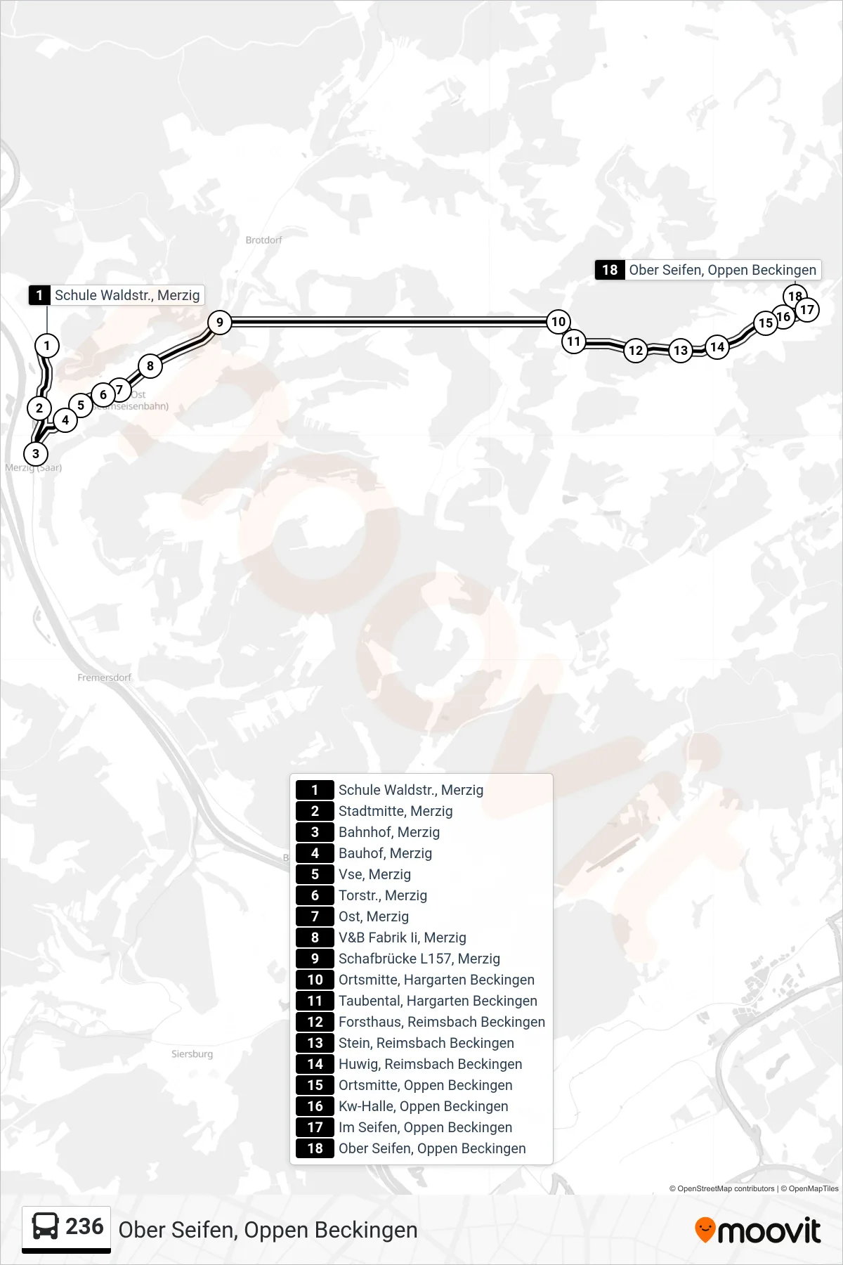 Linie 236 (Bus) Richtung Ober Seifen, Oppen Beckingen: Route und Haltestellen auf der Karte