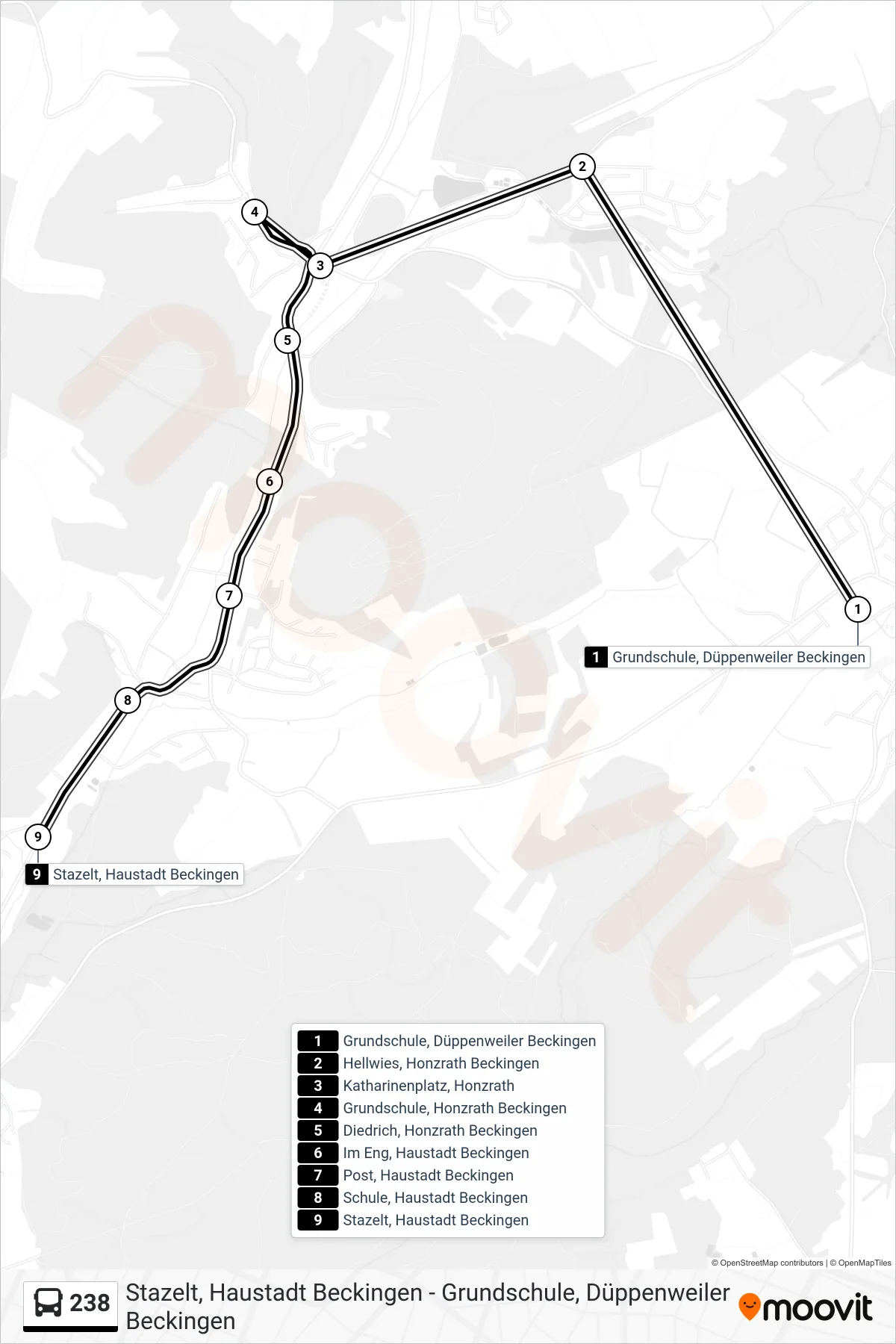 Linie 238 (Bus) Richtung Stazelt, Haustadt Beckingen: Route und Haltestellen auf der Karte