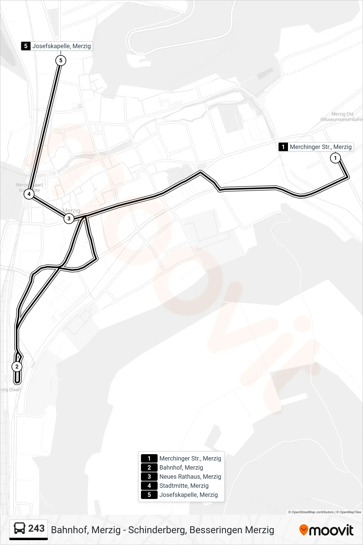 Linie 243 (Bus) Richtung Josefskapelle, Merzig: Route und Haltestellen auf der Karte