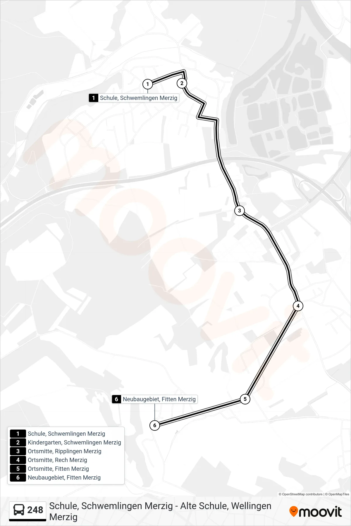 Linie 248 (Bus) Richtung Neubaugebiet, Fitten Merzig: Route und Haltestellen auf der Karte
