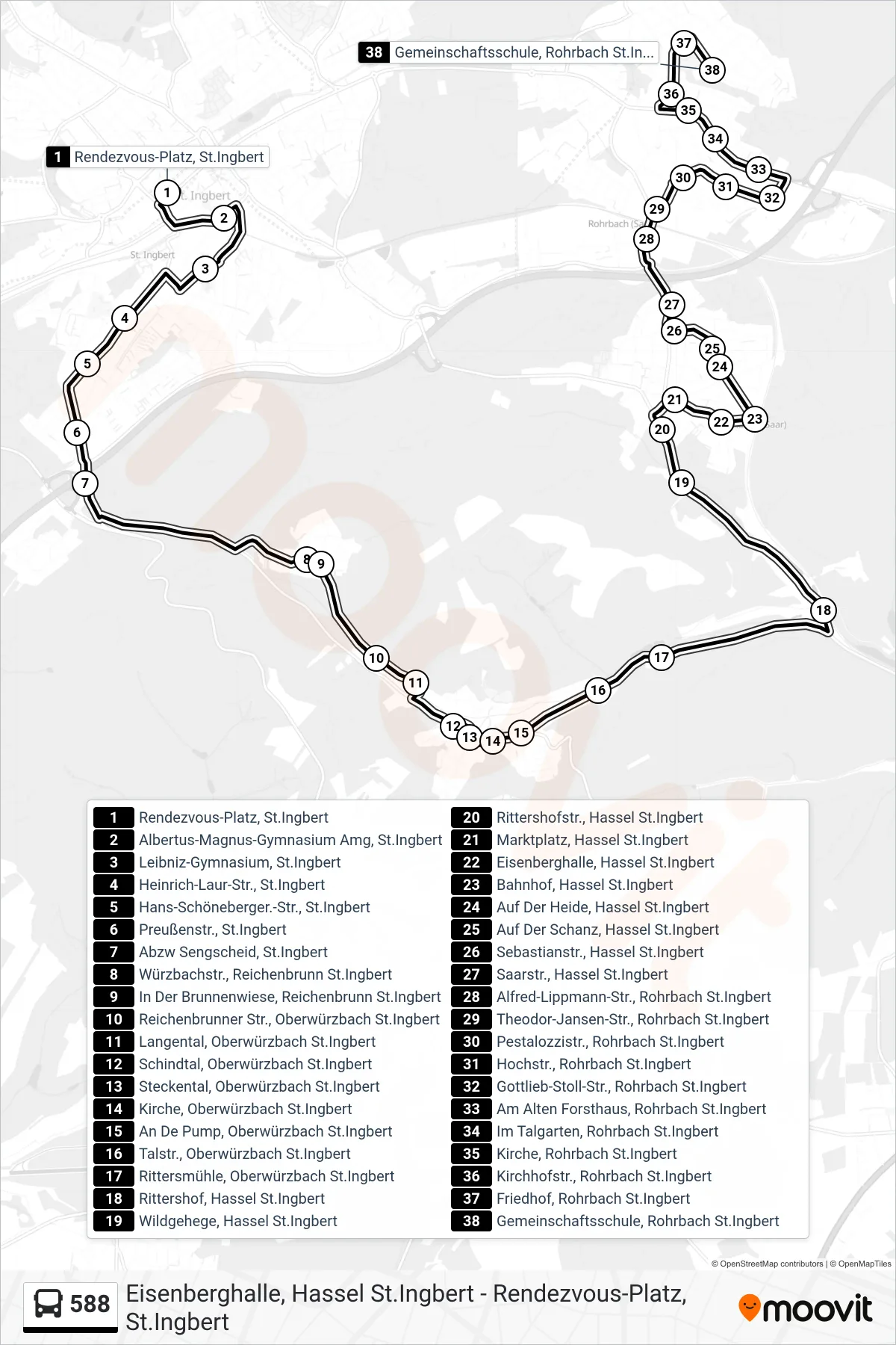 588 bus Line (Rohrbach Über Oberwürzbach) route and stops on a map