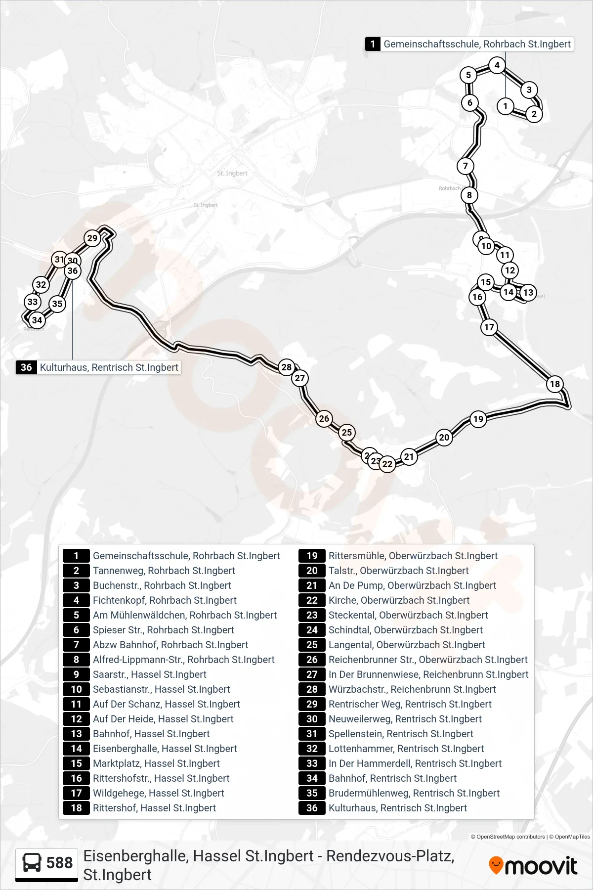 Linie 588 (Bus) Richtung Rentrisch Ü. Hassel: Route und Haltestellen auf der Karte