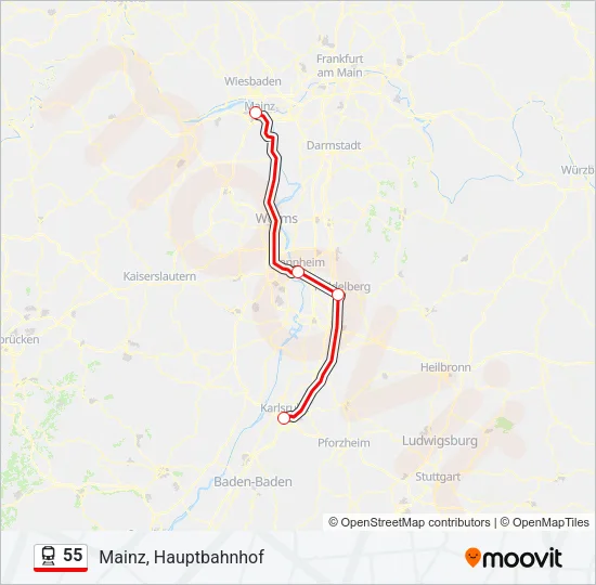 Поезд 55: карта маршрута