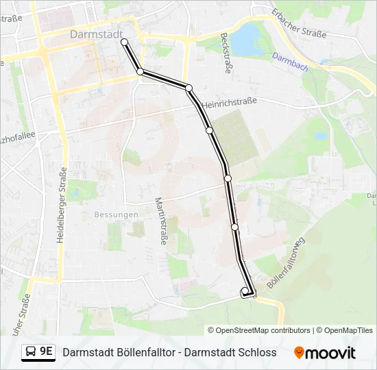 9E Bus Line Map