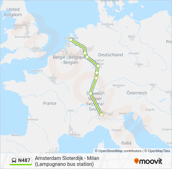 Автобус N487: карта маршрута