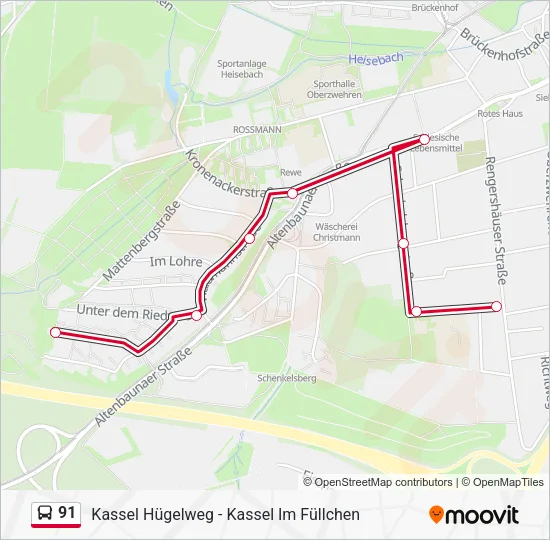 Автобус 91: карта маршрута